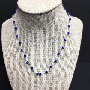 Claires Curve Moonstone Necklace Silver Blue Round Short Delicate Soft Girl